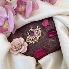Vriksham Double Layered Chand Bali Style Red Stone Jadau Press Naths/Nose Pin-Pearls-J3862