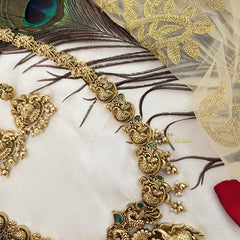 Vriksham Designer Gold Plated Lakshmi With Peacock Long Neckpiece-Gold Bead-G19152