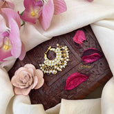 Vriksham Double Layered Chand Bali Style White Stone Jadau Press Naths/Nose Pin-Pearls-J3859