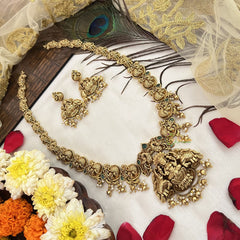 Vriksham Designer Gold Plated Lakshmi With Peacock Long Neckpiece-Gold Bead-G19152