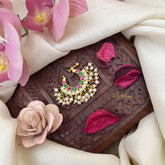 Vriksham Double Layered Chand Bali Style Red White & Green Stone Jadau Press Naths/Nose Pin-Pearls-J3861