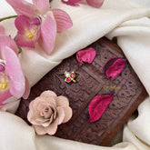 Vriksham Antique Leaf Style Jadau Press Naths/Nose Pin-White Red-J3885