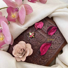 Vriksham Antique Leaf Style Jadau Press Naths/Nose Pin-White Red-J3885