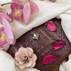 Vriksham Antique Leaf Style Jadau Press Naths/Nose Pin-White Green-J3884