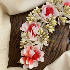 Vriksham White with Red Floral With Beads Veni-Flower Accessory-H868