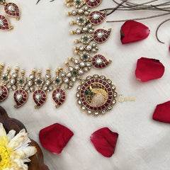 Vriksham Designer Peacock Round Pendant With 24 Manga Long Haram-G19147