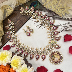 Vriksham Designer Peacock Round Pendant With 24 Manga Long Haram-G19147