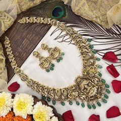 Vriksham Elegant Peacock Style AD Stone With Manga Long Haram-Green Bead-G19150