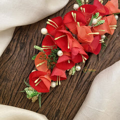 Vriksham Red & Peach Floral Veni with Beads- Flower Accessory-H852