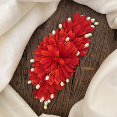 Vriksham Red Floral Veni with Beads- Flower Accessory-H850