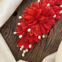 Vriksham Red Floral Veni with Beads- Flower Accessory-H850