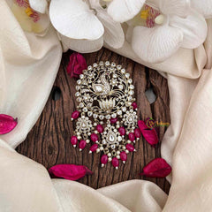 Vriksham Elegant Peacock Victorian Diamond Jada Billai-Red Bead & Pearls-VV2012