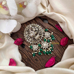 Vriksham Elegant Peacock Victorian Diamond Jada Billai -Green Bead& Pearls-VV2009