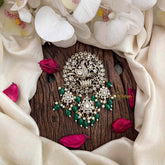 Vriksham Elegant Peacock Victorian Diamond Jada Billai -Green Bead& Pearls-VV2009