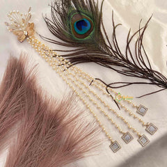 Vriksham Butterfly With Square Diamond Charms & Multi-Strand Pearl Braid Clip Jad Bilai-G22066