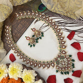 Vriksham Elegant Floral Design Pendant With 36 Manga Long Haram-Green Bead-G19148