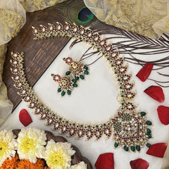 Vriksham Elegant Floral Design Pendant With 36 Manga Long Haram-Green Bead-G19148