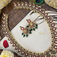 Vriksham Elegant Floral Design Pendant With 36 Manga Long Haram-Green Bead-G19148