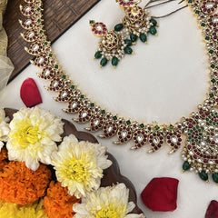 Vriksham Elegant Floral Design Pendant With 36 Manga Long Haram-Green Bead-G19148