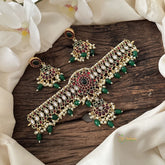 Vriksham Precious AD Stone High Neck Choker-Red Green-Pearls-Green Bead-G15807