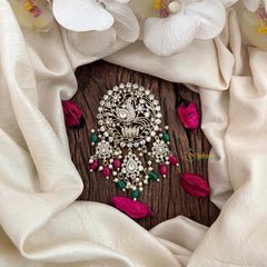 Vriksham Elegant Peacock Victorian Diamond Jada Billai-Red Green Bead & Pearls-VV2013