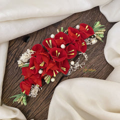 Vriksham Red Floral Veni with Beads- Flower Accessory-H857