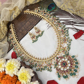 Vriksham Traditional Dual Peacock Guttapusalu Haaram-Rice Pearl & Green Bead-G19156