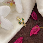 Vriksham Unique Lotus Shape Kundan Nath-Green White-Pearls-J3038