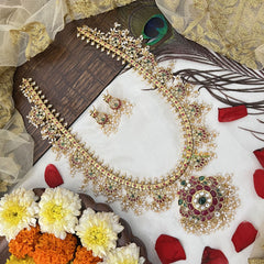 Vriksham Traditional Dual Peacock Guttapusalu Haaram-Rice Pearl-G19155
