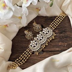 Vriksham Precious Kemp Flower High Neck Choker-Gold Bead-White-G15789