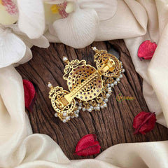 Vriksham Temple Design Gold Plated Style With Pearls Hair Clip-Red Green-G21486