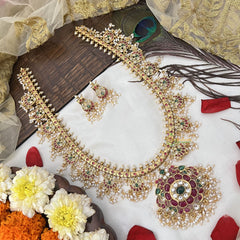 Vriksham Traditional Dual Peacock Guttapusalu Haaram-Rice Pearl-G19155