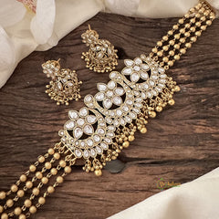Vriksham Precious Kemp Flower High Neck Choker-Gold Bead-White-G15789