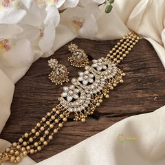 Vriksham Precious Kemp Flower High Neck Choker-Gold Bead-White-G15789