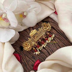 Vriksham Royal Barat-Inspired Gold Style With Red Ruby Drops Hair Clip-Red-G21485
