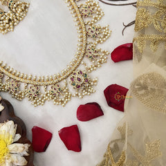 Vriksham Designer Lotus Floral Style Guttapusalu Long Neckpiece-Pearl-G19160