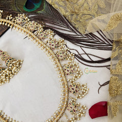 Vriksham Designer Lotus Floral Style Guttapusalu Long Neckpiece-Pearl-G19160