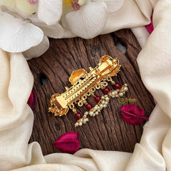 Vriksham Royal Barat-Inspired Gold Style With Red Ruby Drops Hair Clip-Red-G21485