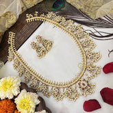 Vriksham Designer Lotus Floral Style Guttapusalu Long Neckpiece-Pearl-G19160