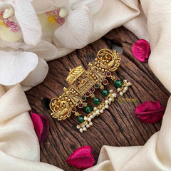 Vriksham Royal Barat-Inspired Gold Style With Emerald Drops Hair Clip-Green Red-G21484