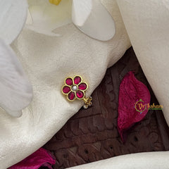 Vriksham Floral Jadau Kundan Nath-Red-Pearls-J3016