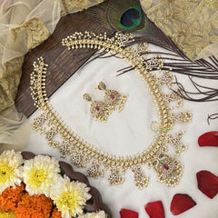 Vriksham Designer Dual Peacock Style Guttapusalu Long Neckpiece-Pearl-G19161