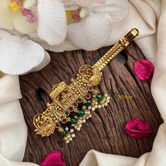 Vriksham Royal Barat-Inspired Gold Style With Emerald Drops Hair Clip-Green Red-G21484