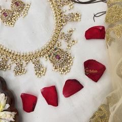 Vriksham Designer Dual Peacock Style Guttapusalu Long Neckpiece-Pearl-G19161