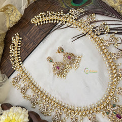Vriksham Designer Dual Peacock Style Guttapusalu Long Neckpiece-Pearl-G19161