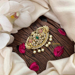 Vriksham Classic Golden Floral With Pearls Juda Pin Hair Clip-Green Red-G21483
