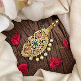 Vriksham Classic Golden Floral With Pearls Juda Pin Hair Clip-Green Red-G21483