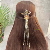 Vriksham Floral Multi-Strand Pearl Braid Chain with CrystalRound Drops Clip Jad Bilai-G22068