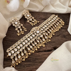 Vriksham Designer White AD Stone High Neck Choker-Gold Bead-G15800