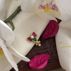 Vriksham Lotus Kundan Nath-Red White & Green-Pearls-J3034